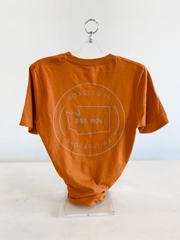Pictured is our Autumn 100% Cotton t-shirt with our big Washington State logo on the back
